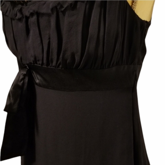 TED BAKER London Black Silk Dress Ruffle Trim and Bow Tie Accent Empire Waist - Picture 6 of 16